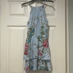 Aqua-Floral Dress in Blue and Pink